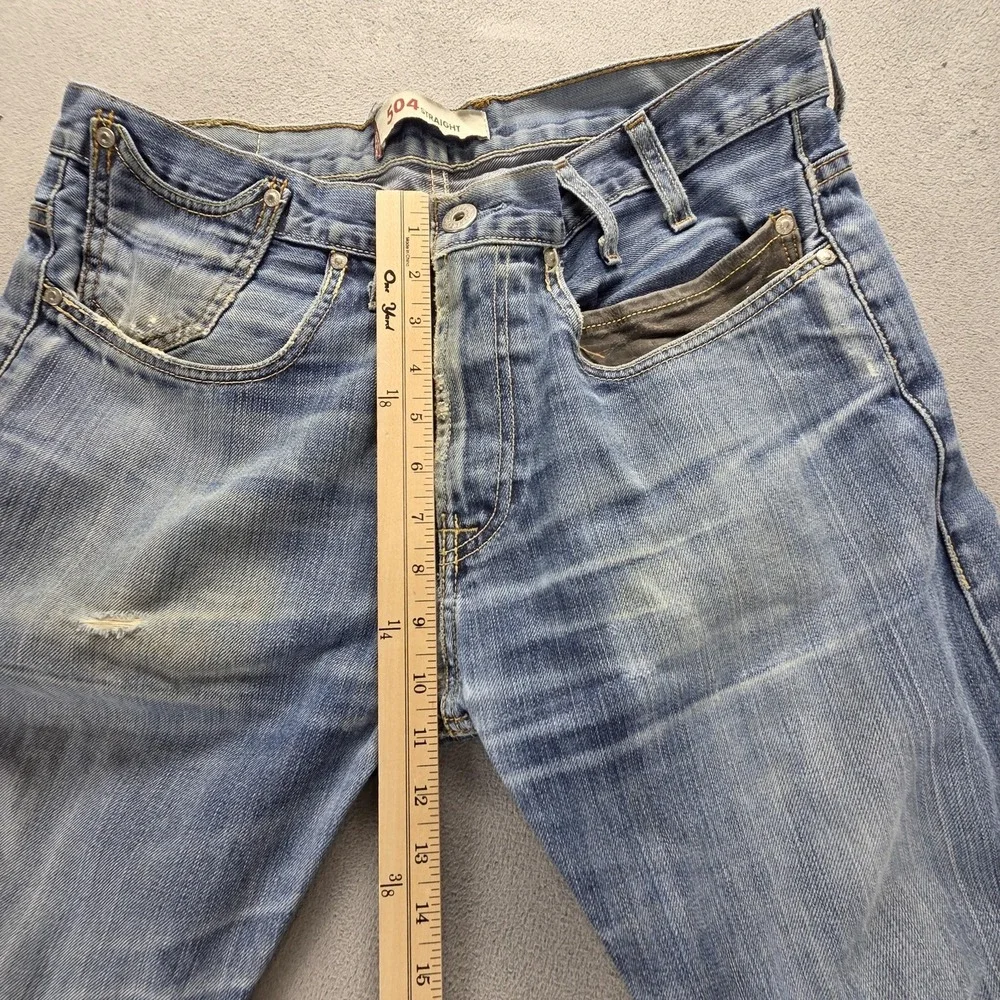 Vintage‎ Levis 504 Jeans Mens Blue Straight Engineered Altered Hem Fits 34x32